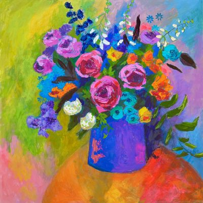 Bright Bouquet in Blue Vase